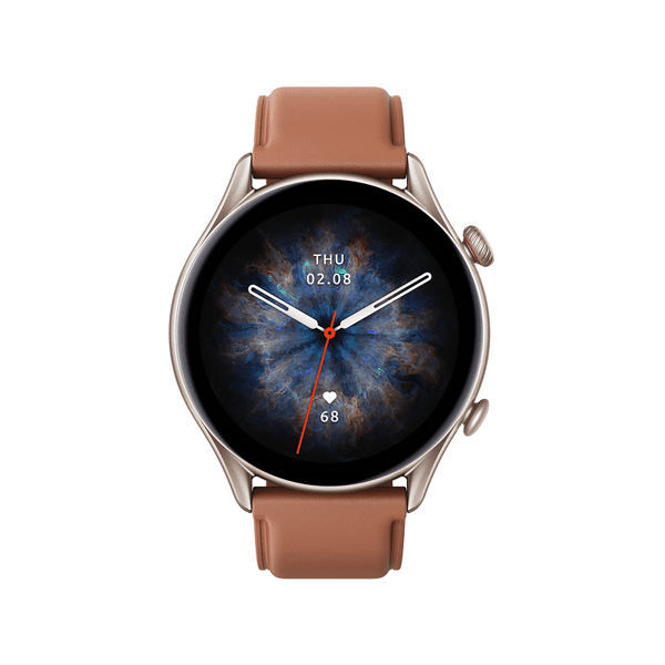 amazfit smartwatch  gtr 3 pro, brown leather