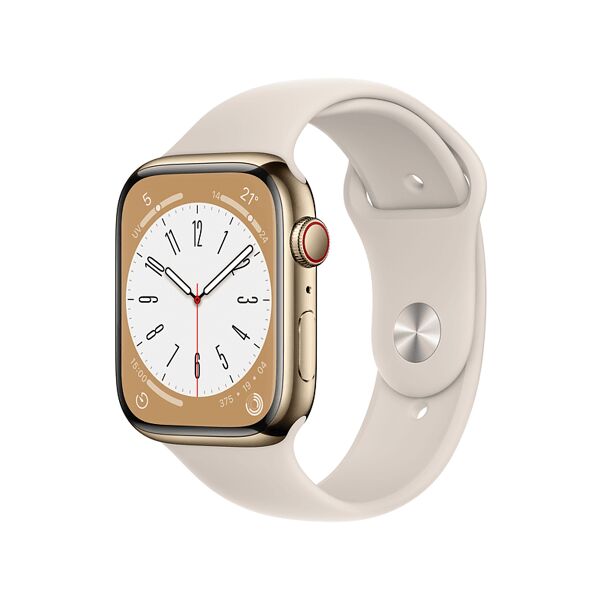 apple watch series 8 gps + cellular 45mm cassa in acciaio inossidabile color oro con cinturino sport galassia - regular