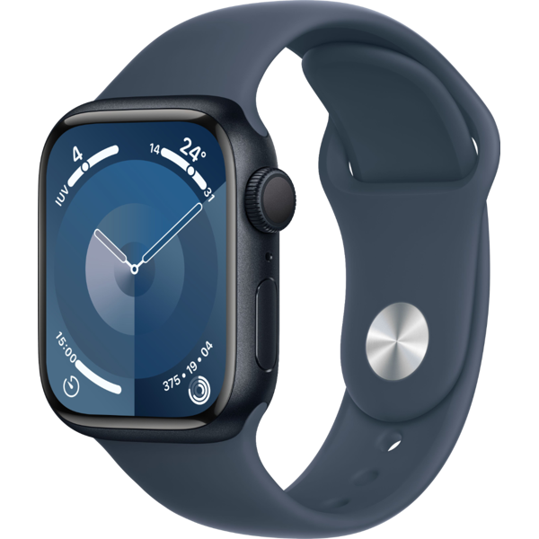 apple watch series 9 gps 41mm alluminio mezzanotte cinturino sport blu tempesta taglia sm no brand eu