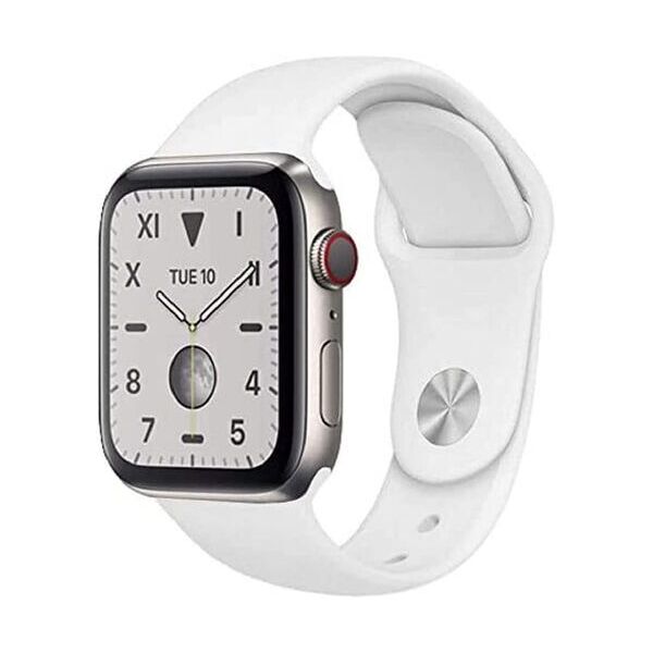 apple watch series 5 (2019)   44 mm   titan   gps + cellular   argento   cinturino sport bianco