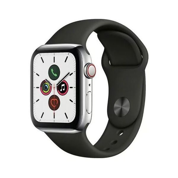 apple watch series 5 (2019)   40 mm   titan   gps + cellular   argento   cinturino sport nero