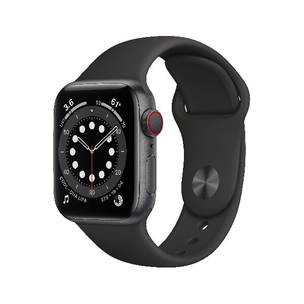 apple watch  watch serie 6 gps + cellular, 40mm in alluminio grigio siderale con cinturino sport nero