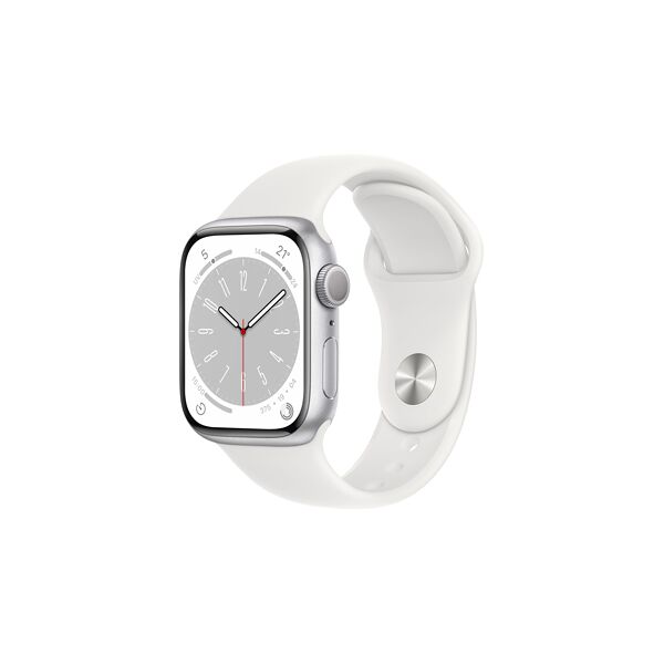apple watch series 8 gps 41mm cassa in alluminio color argento con cinturino sport bianco usato grado a
