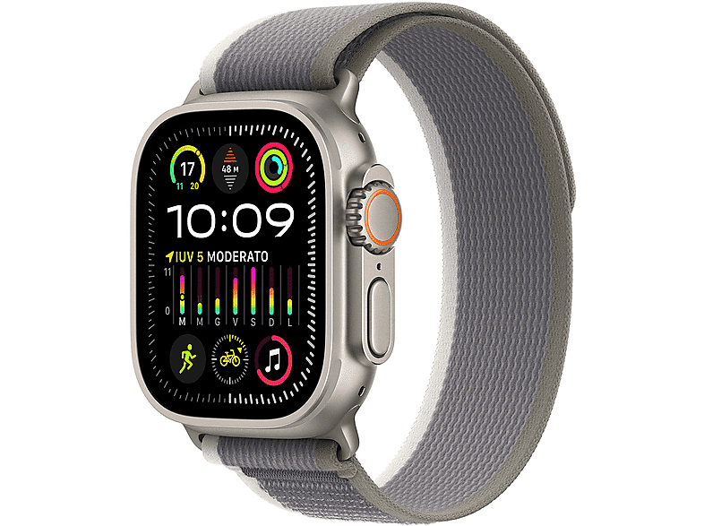 Apple Watch Ultra 2 GPS + Cellular, Cassa 49 mm in titanio con Trail Loop verde/grigio - M/L