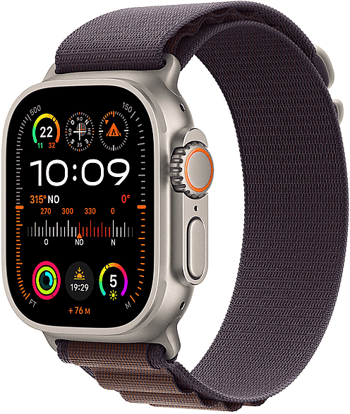 apple watch ultra 2 gps + cellular, cassa 49 mm in titanio con alpine loop indaco - small