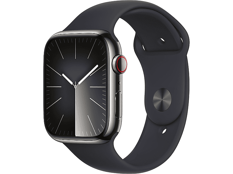 apple watch series 9 gps + cellular, cassa 45 mm in acciaio inossidabile color grafite con cinturino sport mezzanotte - s/m