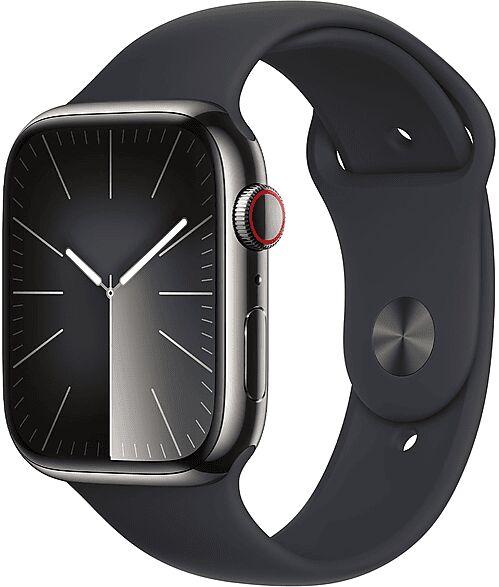 Apple Watch Series 9 GPS + Cellular, Cassa 45 mm in acciaio inossidabile color grafite con Cinturino Sport mezzanotte - M/L