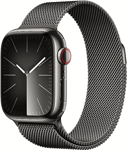 apple watch series 9 gps + cellular, cassa 45 mm in acciaio inossidabile color grafite con loop maglia milanese