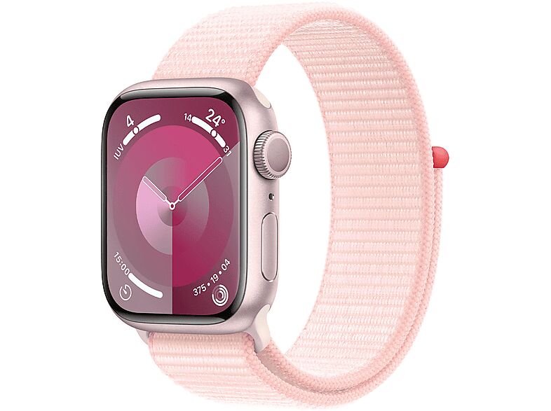apple watch series 9 gps + cellular, cassa 41 mm in alluminio rosa con sport loop confetto