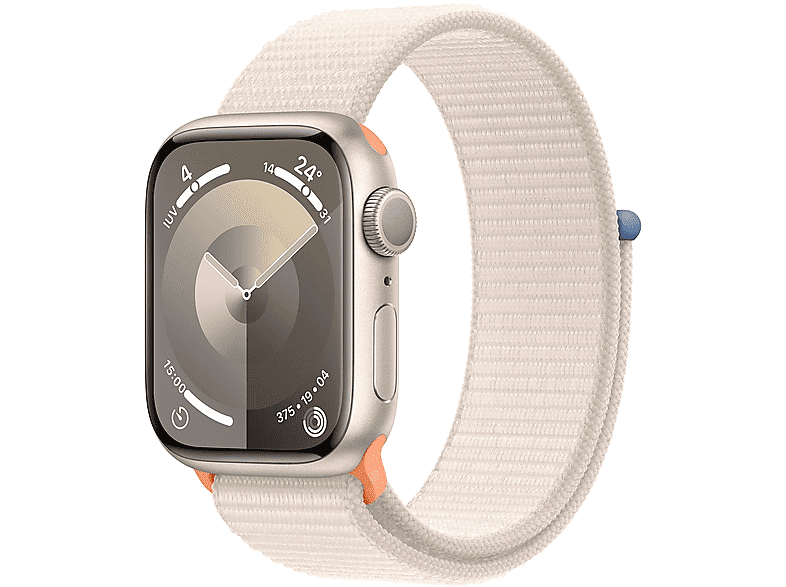 apple watch series 9 gps, cassa 41 mm in alluminio galassia con sport loop