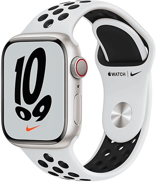 Apple Watch Series 7 Nike GPS+Cellular 41mm in alluminio Galassia - Sport platino/nero