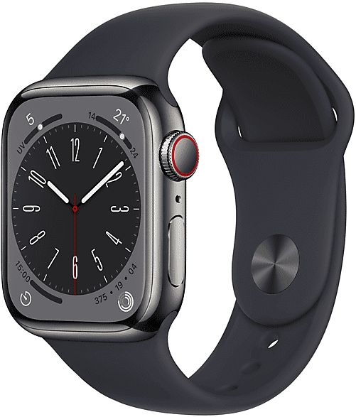 apple watch series 8 gps + cellular 41mm cassa in acciaio inossidabile color grafite con cinturino sport mezzanotte - regular