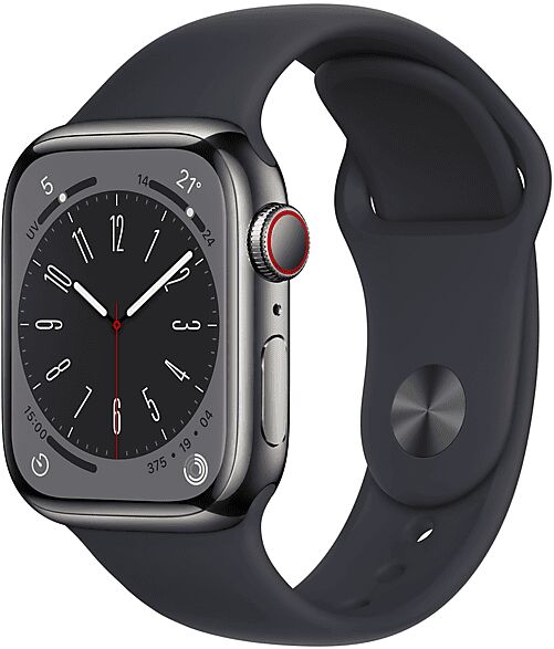 Apple Watch Series 8 GPS + Cellular 41mm Cassa in acciaio inossidabile color grafite con Cinturino Sport Mezzanotte - regular