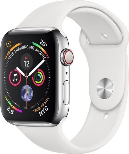 Apple Watch Series 4 (2018)   44 mm   Acciaio inossidabile   GPS + Cellular   argento   Cinturino Sport bianco