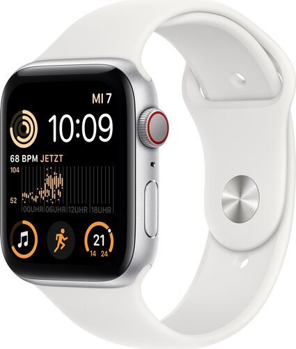 Apple Watch SE 44 mm (2022)   GPS + Cellular   argento   Cinturino Sport bianco M/L