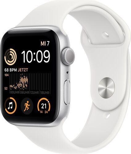 Apple Watch SE 44 mm (2022)   GPS   argento   Cinturino Sport bianco S/M + M/L
