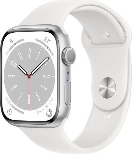 Apple Watch Series 8 Alluminio 45 mm (2022)   GPS   argento   Cinturino Sport bianco S/M