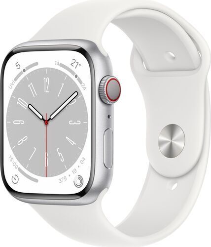Apple Watch Series 8 Alluminio 45 mm (2022)   GPS + Cellular   argento   Cinturino Sport bianco M/L