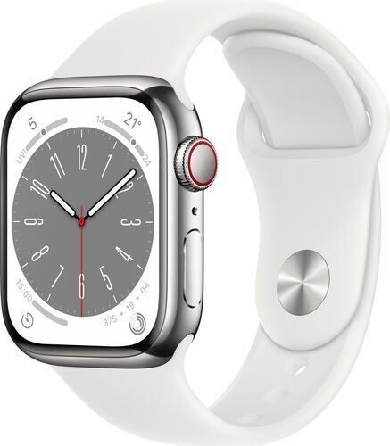 Apple Watch Series 8 Acciaio inossidabile 41 mm (2022)   GPS + Cellular   argento   Cinturino Sport bianco