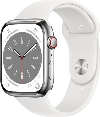 Apple Watch Series 8 Acciaio inossidabile 45 mm (2022)   GPS + Cellular   argento   Cinturino Sport bianco