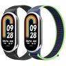 Astorgos 2 Pack Nylon Sport Loop Band Compatible with Xiaomi Mi Band 8 Strap, Adjustable Braided Nylon Loop Strap Replacement Wristband, Black+Lime