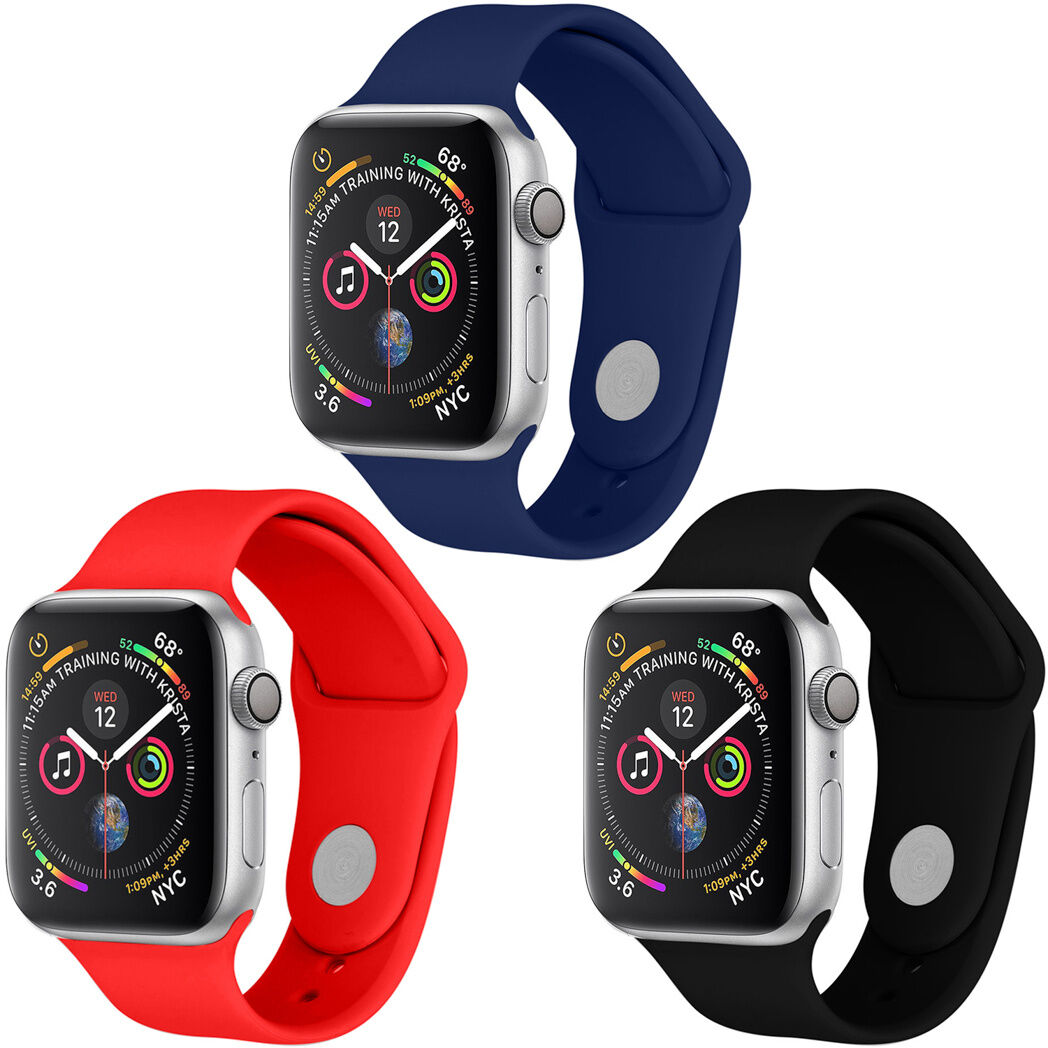 iMoshion Siliconen bandje Multipack Apple Watch 1 t/m 6 / SE - 38/40mm - Zwart / Blauw / Rood