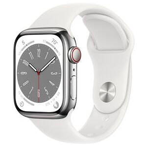 Apple Watch Series 8 GPS + Cellular 41mm Silver Stainless Steel Case with White Sport Band - Regular