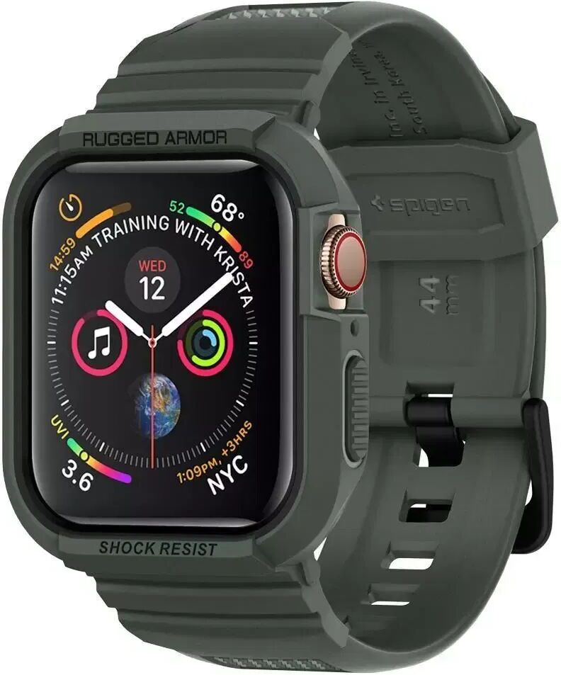 Spigen Rugged Armor Apple Watch SE / 6 / 5 / 4 (44mm) Gummi Deksel & Reim - Grønn