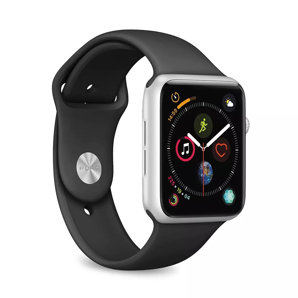 Puro Apple Watch (42-45mm) Puro ICON Silikon Reim i Str. S/M & M/L - Svart