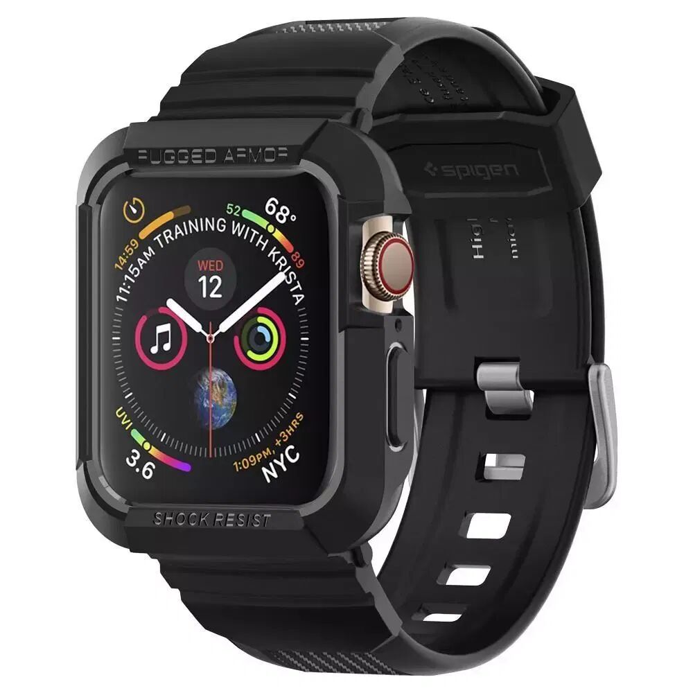 Spigen Apple Watch SE/6/5/4 (44mm) SPIGEN Rugged Armor Pro Case - Fleksibelt Deksel med Reim - Svart