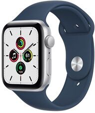 Apple Watch SE GPS, 44mm Silver Aluminium Case with Abyss Blue Sport Band - Regular