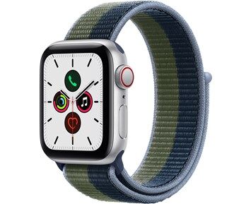 Apple Watch SE GPS + Cellular, 40mm Silver Aluminium Case with Abyss Blue/Moss Green Sport Loop