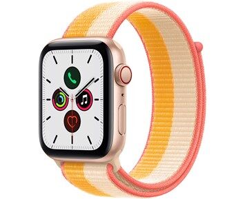 Apple Watch SE GPS + Cellular, 44mm Gold Aluminium Case with Maize/White Sport Loop