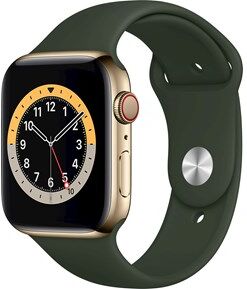 Apple Watch Series 6 GPS + Cellular, 44mm Gold Stainless Steel Case with Cyprus Green Sport Band - Regular