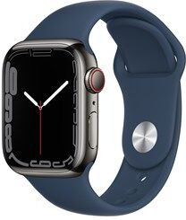 Apple Watch Series 7 GPS + Cellular, 41mm Graphite Stainless Steel Case with Abyss Blue Sport Band - Regular