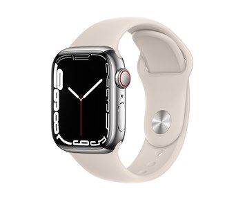Apple Watch Series 7 GPS + Cellular, 41mm Silver Stainless Steel Case with Starlight Sport Band - Regular
