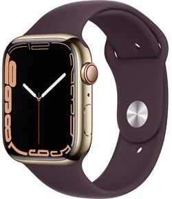 Apple Watch Series 7 GPS + Cellular, 45mm Gold Stainless Steel Case with Dark Cherry Sport Band - Regular