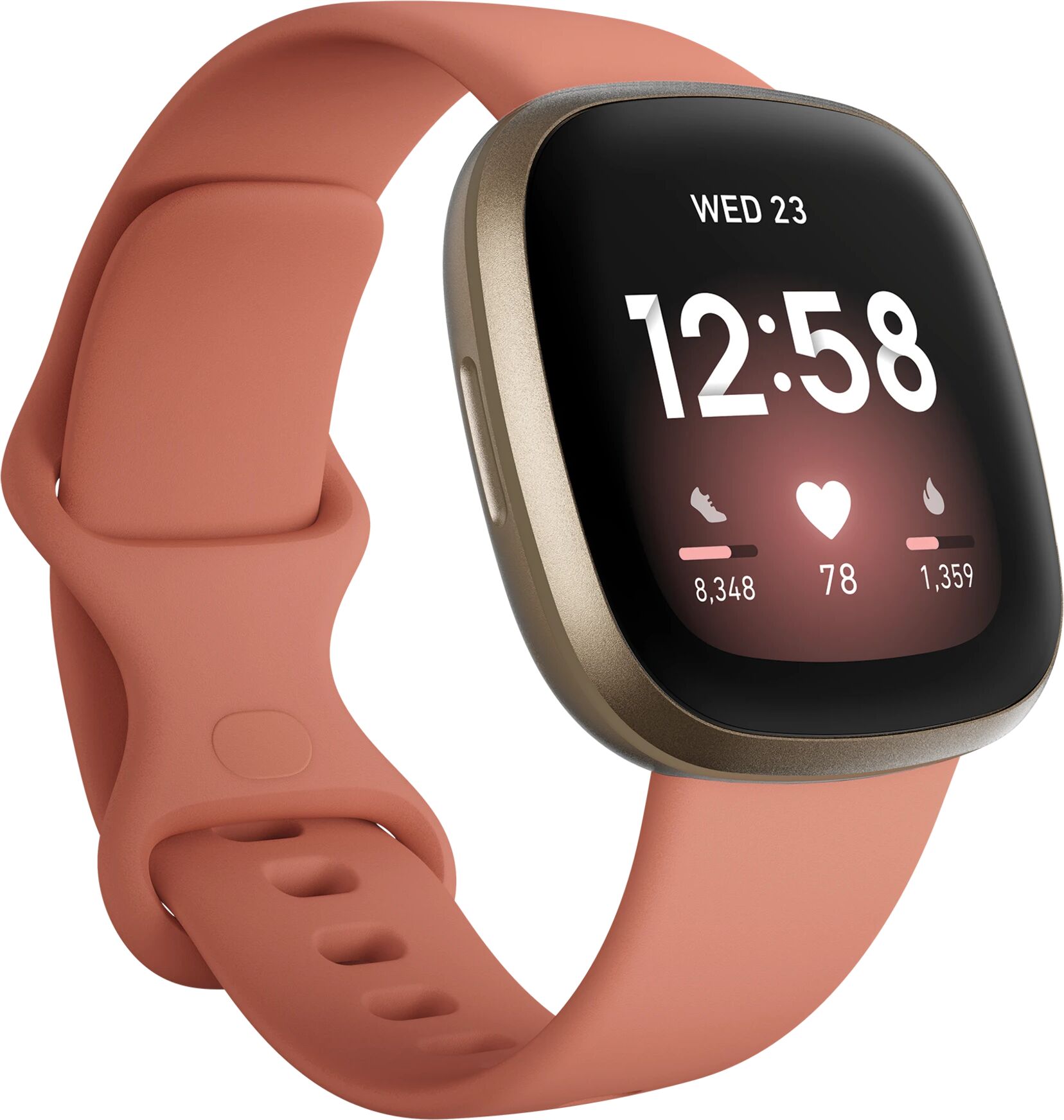 Fitbit Versa 3 Pink Clay/Soft Gold, smartklokke med GPS/puls, unisex STD Pink Clay/Soft Gold