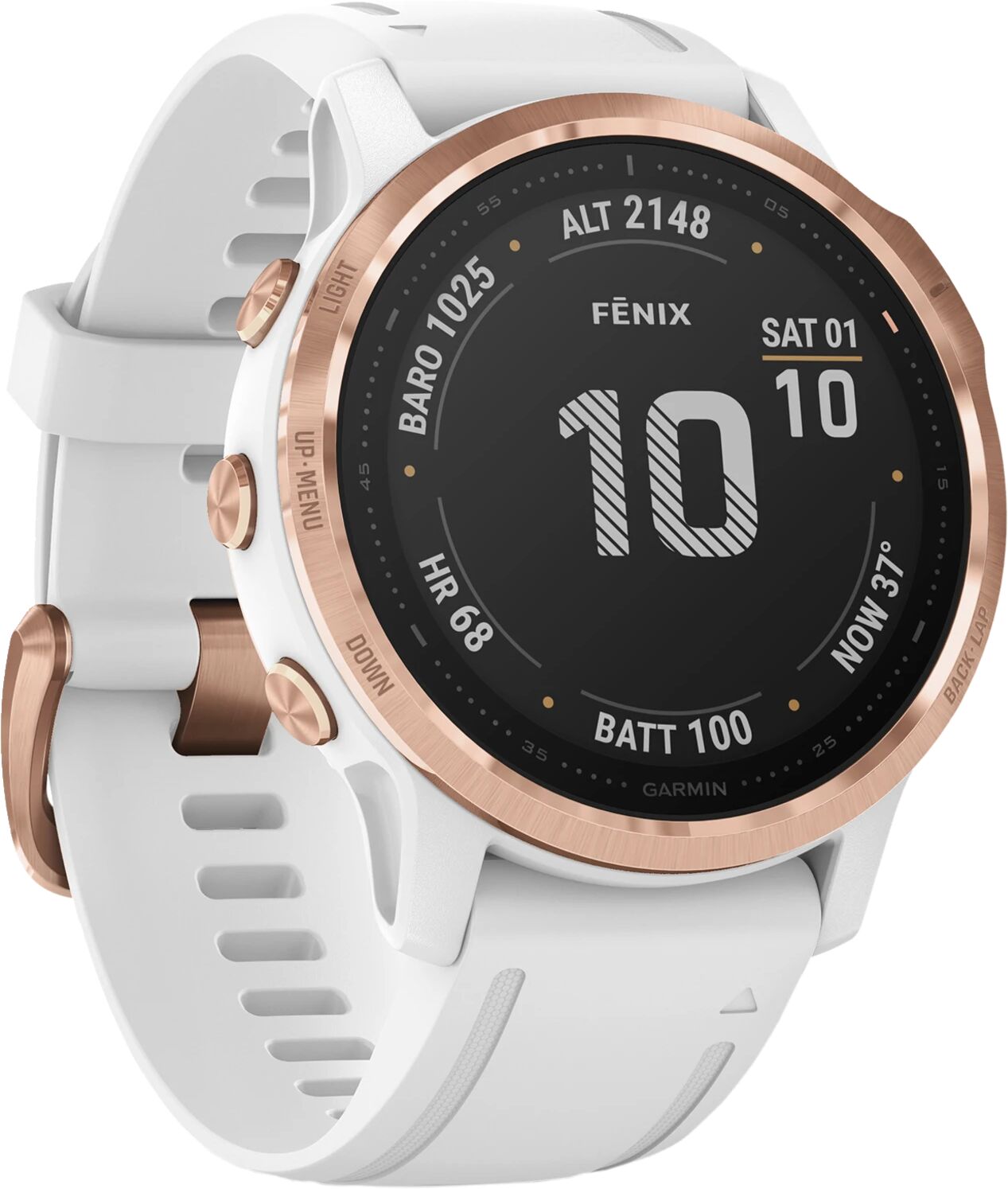 Garmin Fenix 6S Pro Rose Gold w/White Band, GPS-klokke med pulsmåling STD Rose Gold