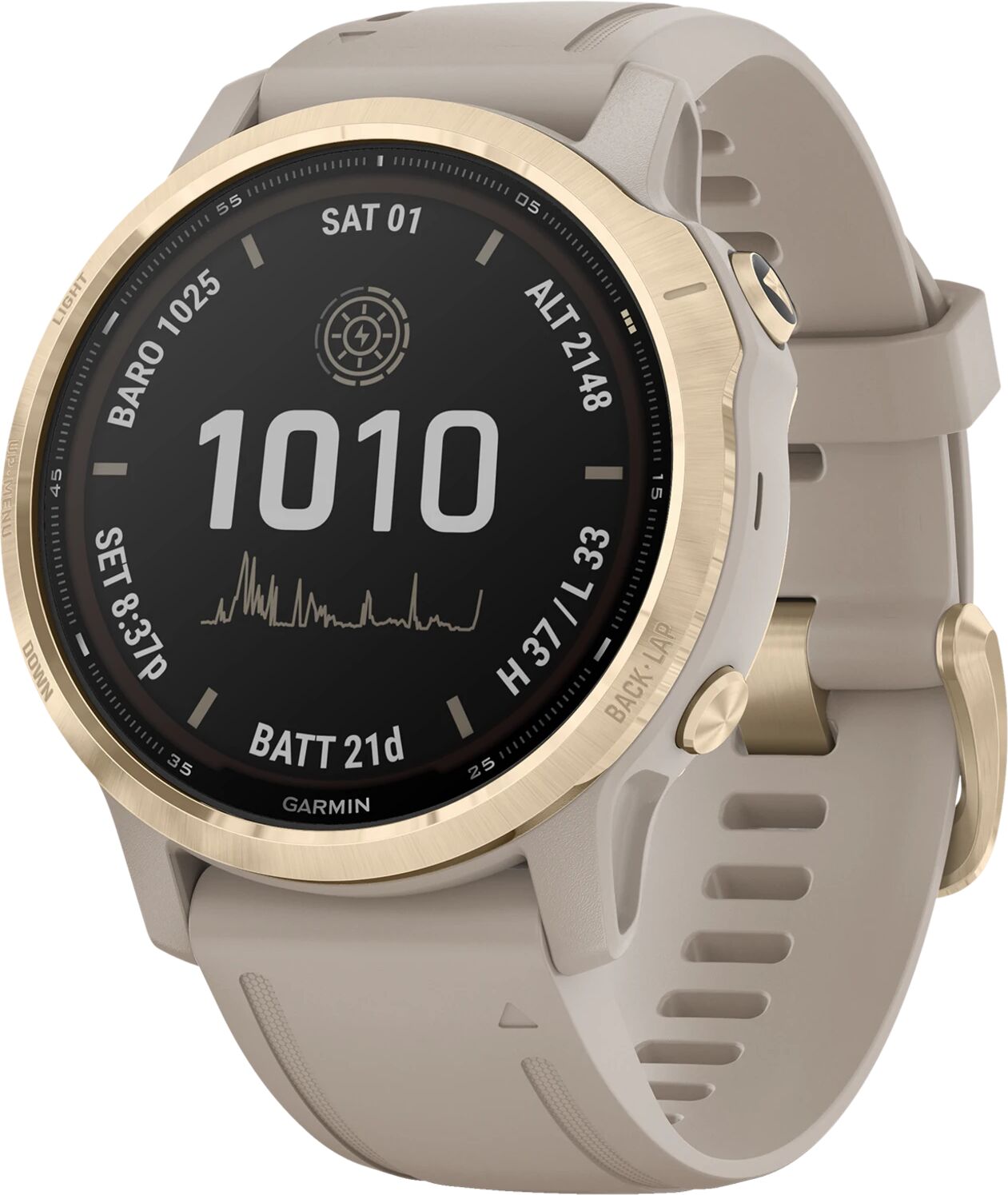 Garmin fenix 6S Pro Solar, Lt.Gold w/ Lt. Sand Band, multisportklokke senior  STD Lt.gold