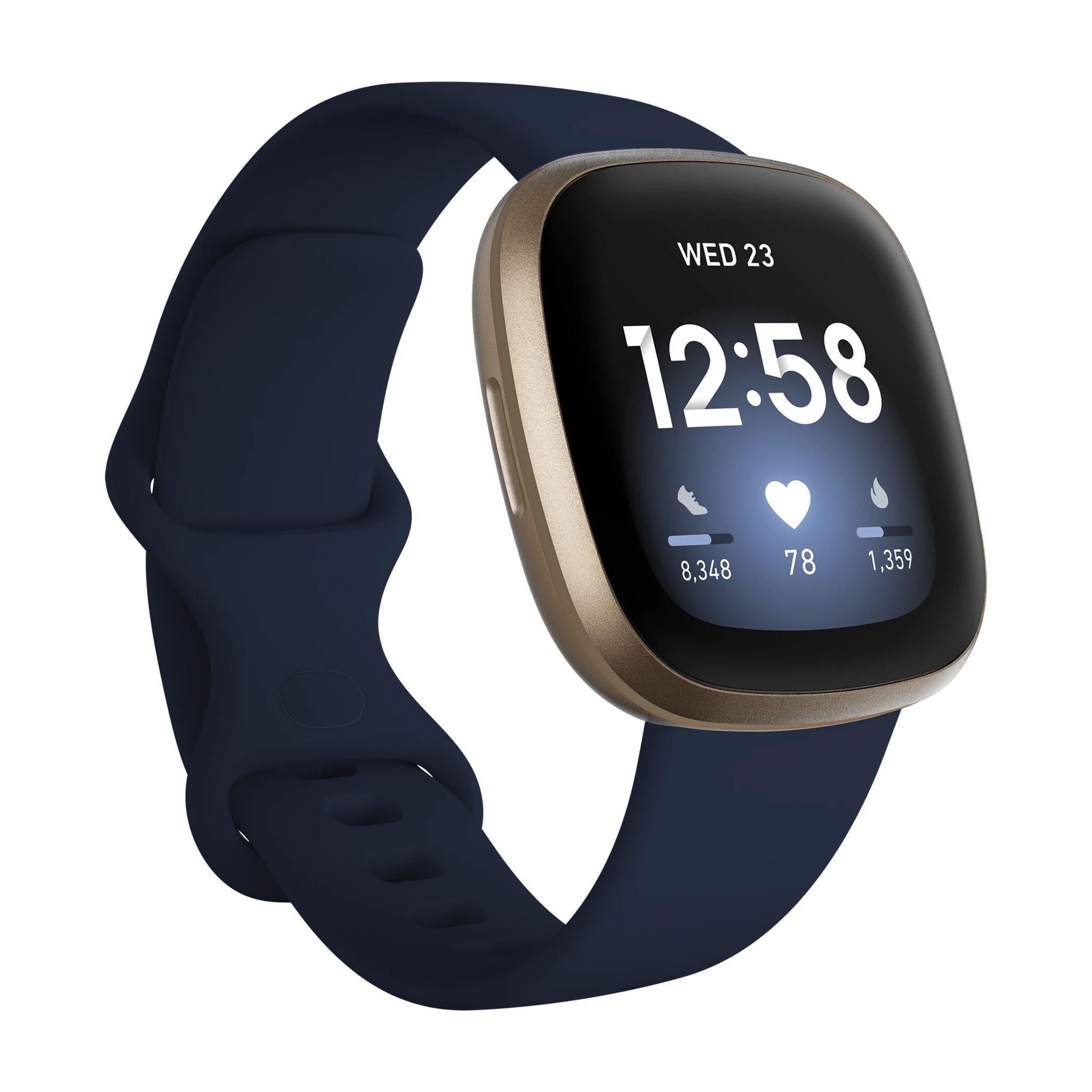 Fitbit Versa 3 Midnight/Soft Gold, smartklokke med GPS/puls, unisex STD Midnight/Soft Gold