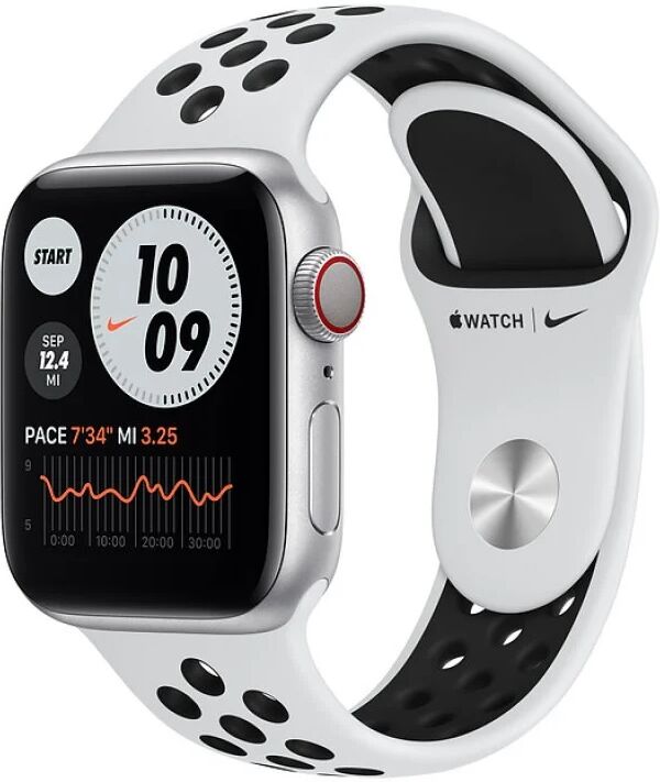 Apple watch nike series 6 gps + cellular 40mm alumínio prateado bracelete nike sport platina puro/preto