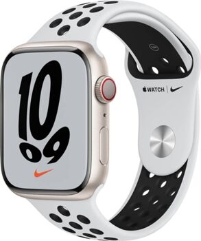 Apple Watch Nike GPS+Cellular 45 mm Luz das Estrelas com Bracelete Desportiva Nike Platina-pura/Preto