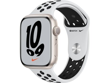 Apple Watch Nike GPS 45 mm Luz das Estrelas com Bracelete Desportiva Nike Platina-pura/Preto
