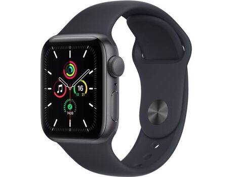 Apple Watch SE GPS 44 mm Cinzento Sideral com Bracelete Desportiva Meia-noite