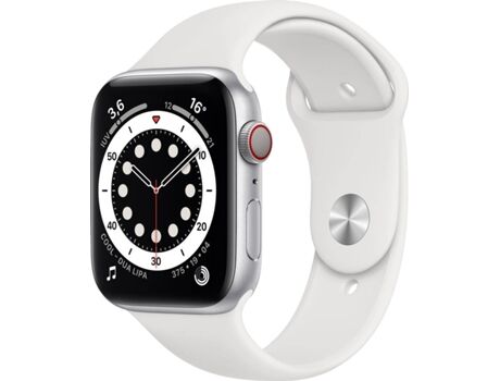 Apple Watch S6 44 mm Cellular Prateado, Branco Sport Band