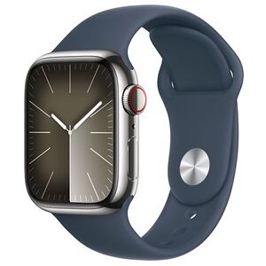 Apple Watch Series 9 GPS + Cellular 41mm Silver Stainless Steel Case with Storm Blue Sport Band - M/L