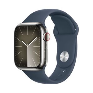 Apple Watch Series 9 GPS + Cellular 41mm Silver Stainless Steel Case with Storm Blue Sport Band - S/M