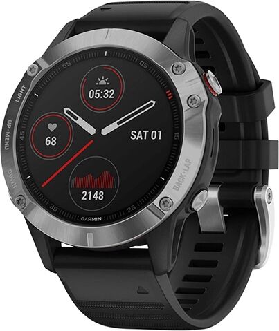 Refurbished: Garmin Fenix 6 GPS Multisport - Silver with Black Strap, A