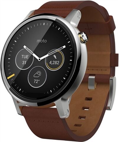 Refurbished: Moto 360 (2nd Gen) Silver With Cognac Brown Leather 46mm, B